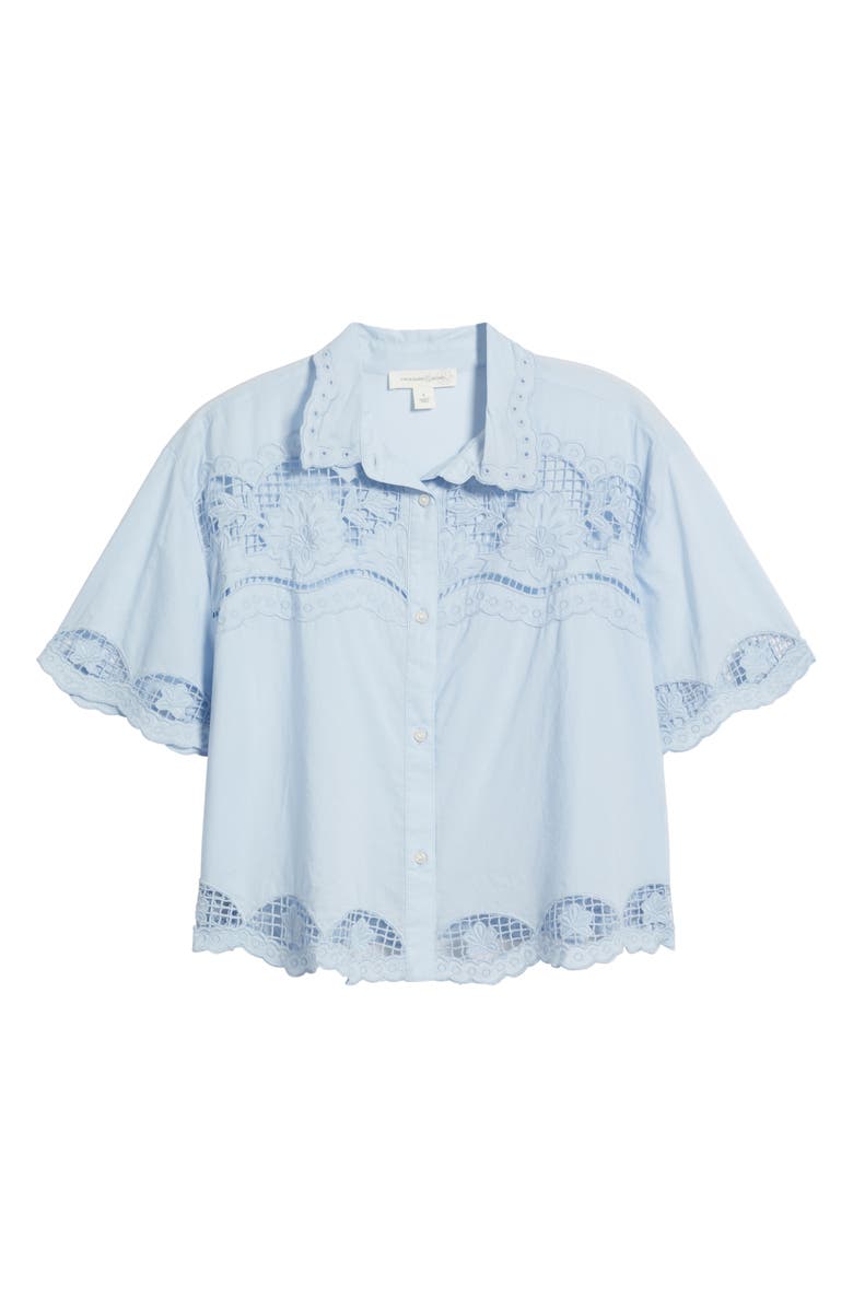 Treasure & Bond Embroidered Cutwork Cotton Camp Shirt, Alternate, color, Blue Skyway