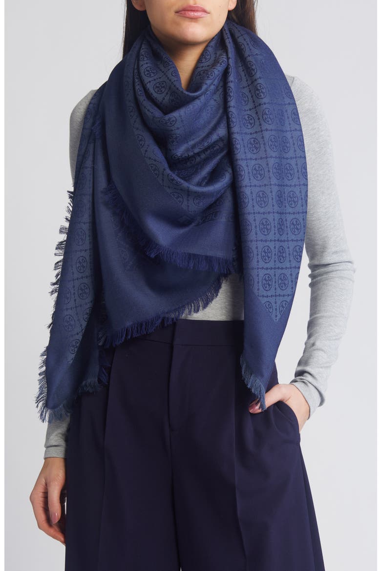 Diamond Dot Jacquard Wool & Silk Traveler Scarf, Main, color, TORY NAVY