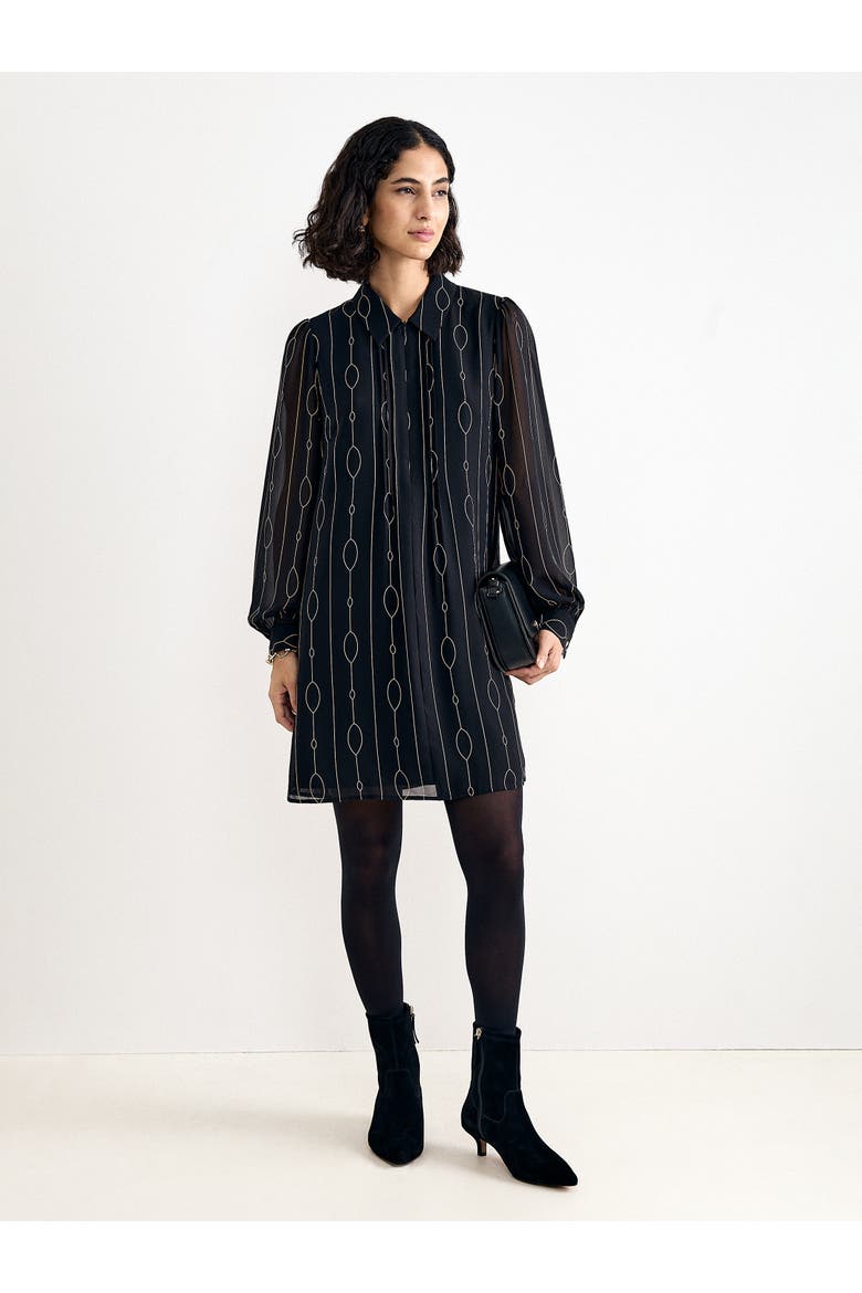 Candice Long Sheer-Sleeve Dress, Alternate, color, Black