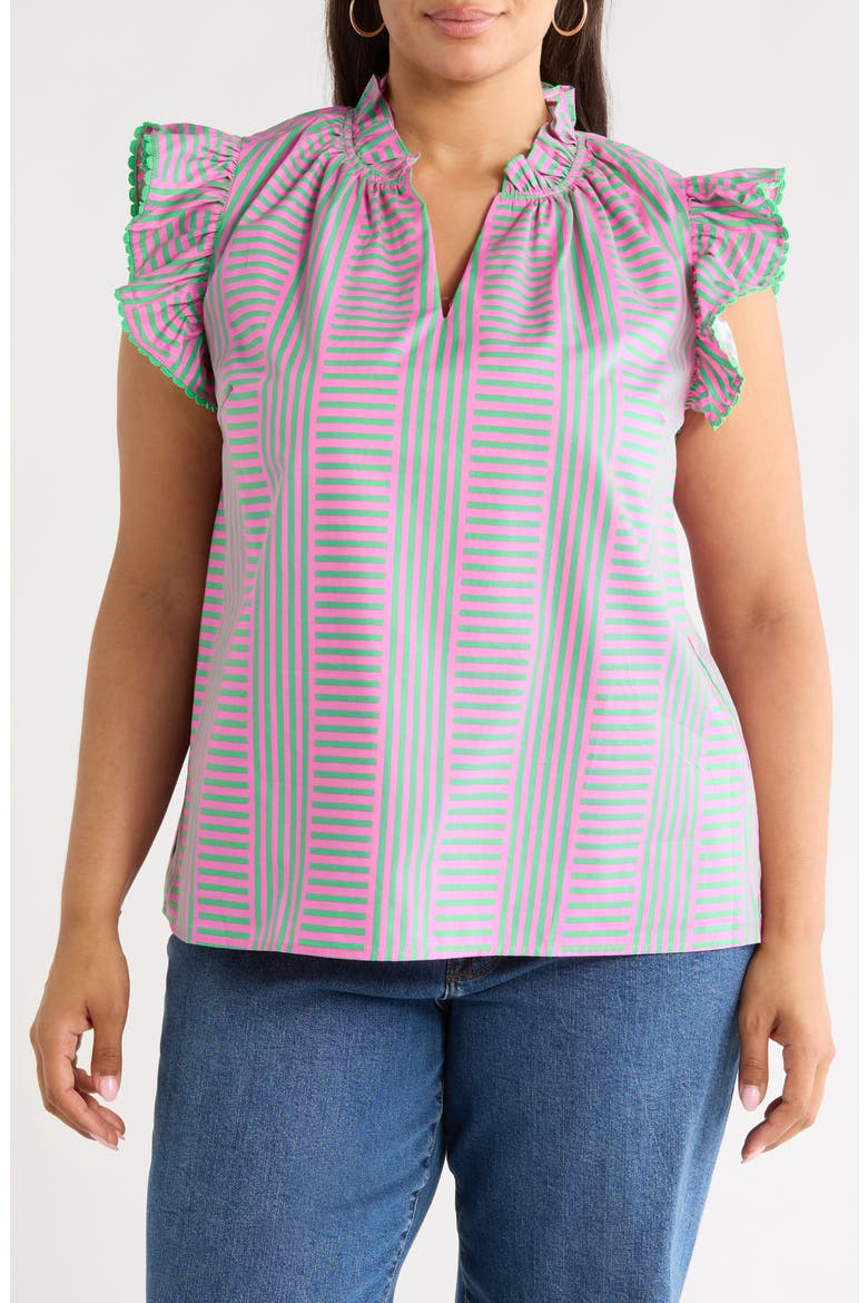 Valda Stripe Ruffle Top, Main, color, PINK-GRN-MUL