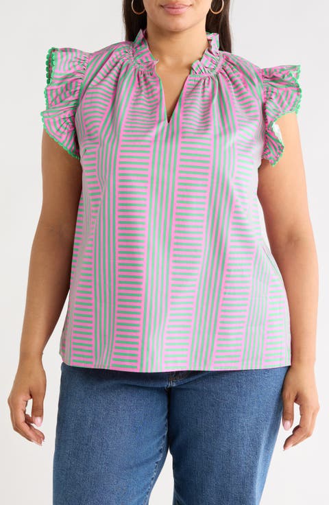 Valda Stripe Ruffle Top (Plus)