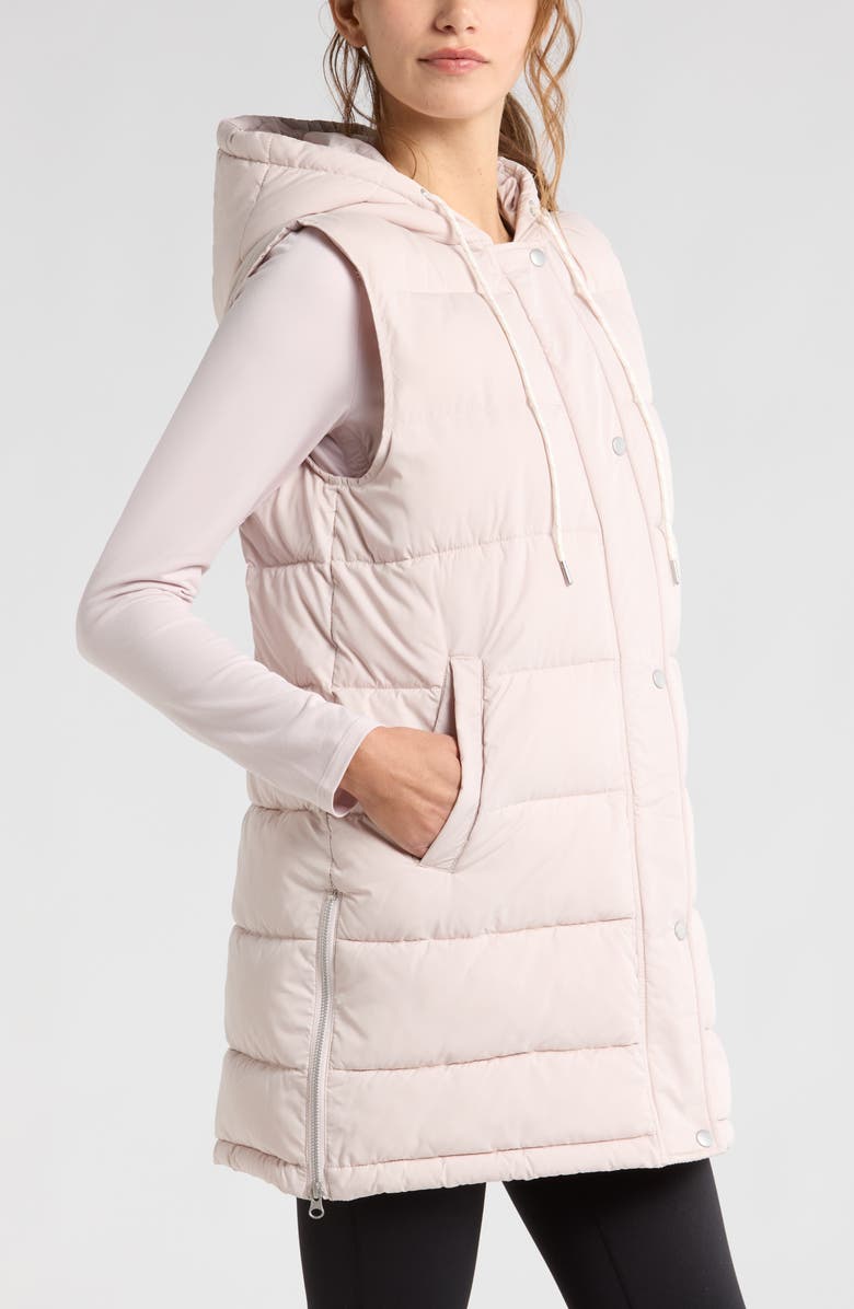 Zella Long Hooded Puffer Vest, Alternate, color, Pink Hush