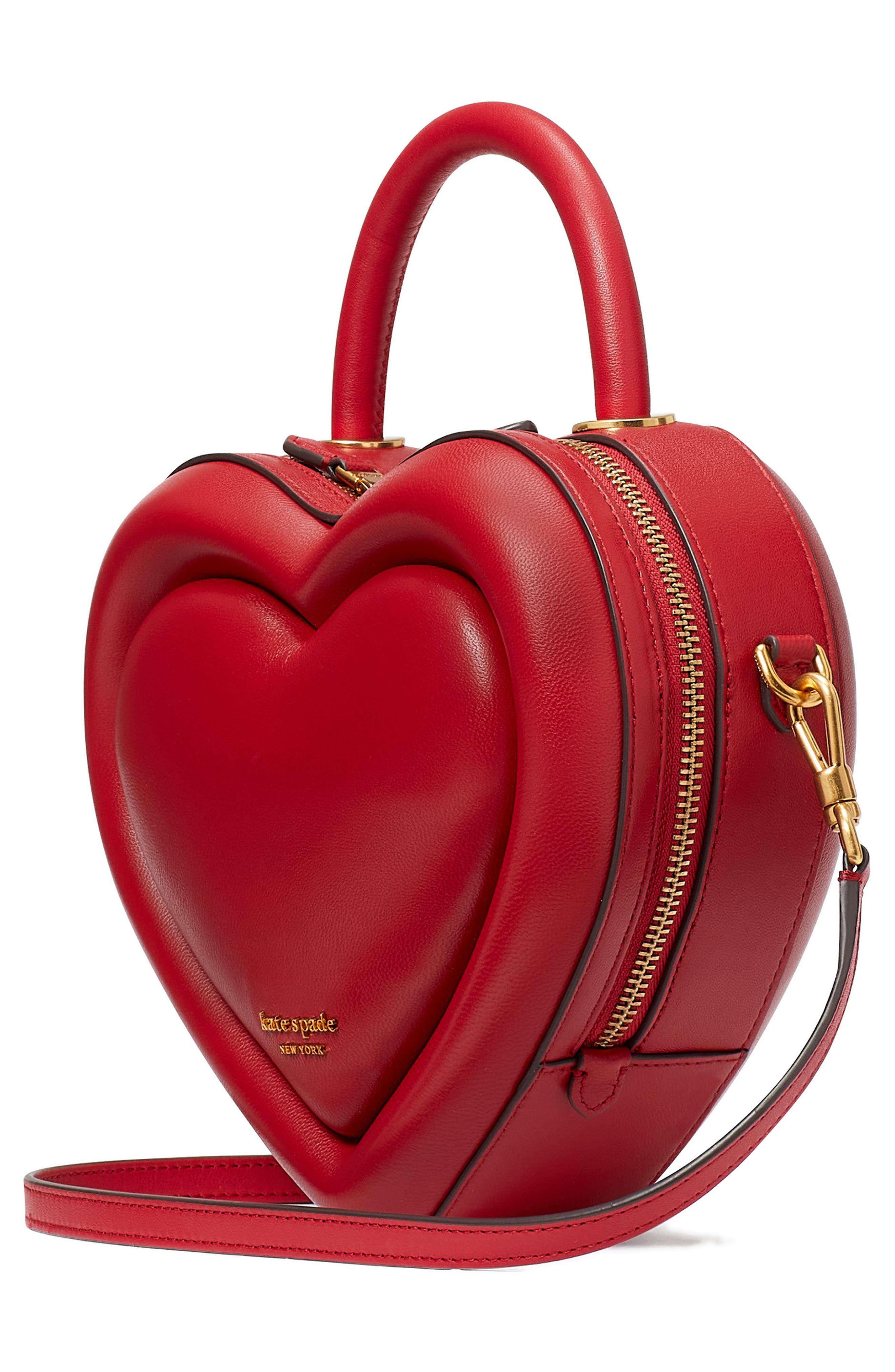 3d heart leather crossbody bag, Alternate, color, PERFECT CHERRY