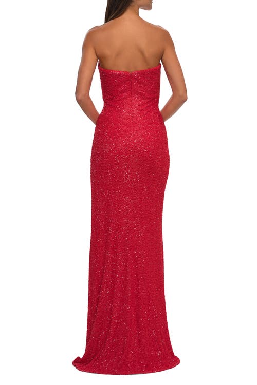 La Femme Beaded Lace Strapless Dress With Modified Sweetheart Neckline