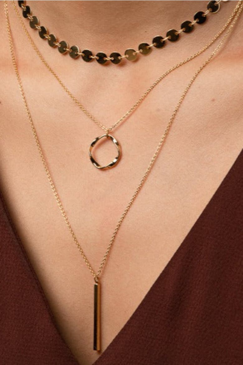 14k Gold Plated Harley Layered Necklace Bold Statement Triple Layer, Alternate, color, Gold