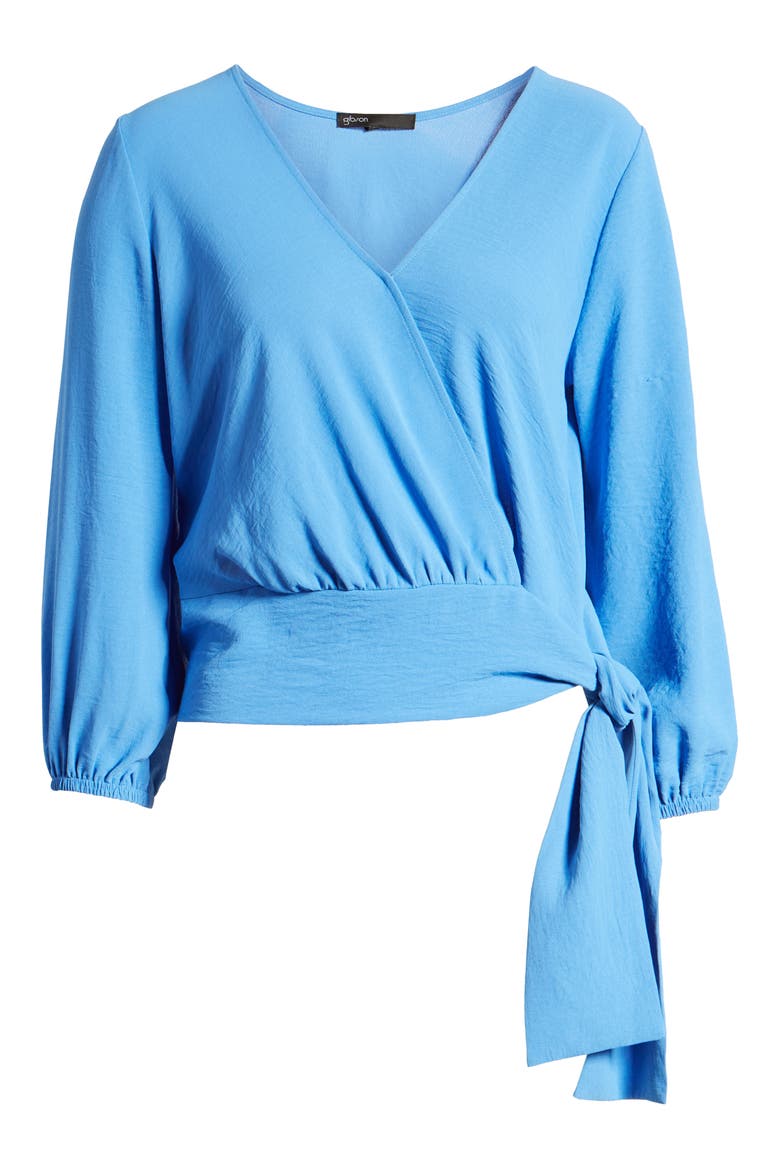 Gibson x Hot Summer Nights Almost Ready Tie Waist Wrap Top (Nordstrom Exclusive), Alternate, color, CORN FLOWER