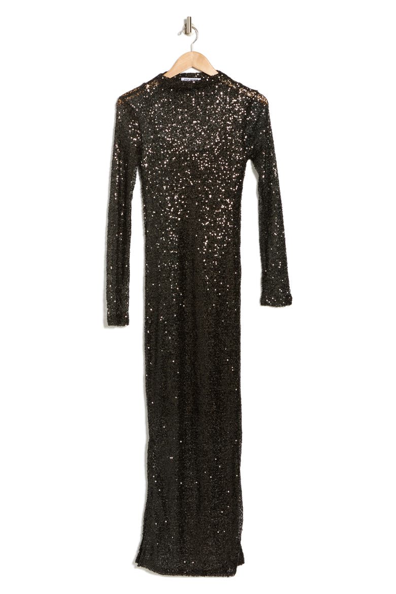 Blakely Long Sleeve Sequin Mesh Maxi Dress, Alternate, color, BLACK
