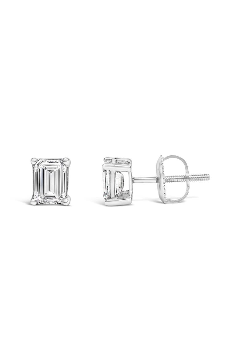 14K White Gold 1.0 Ct Emerald Lab-Grown Diamond Solitaire Stud Earrings, Alternate, color, White