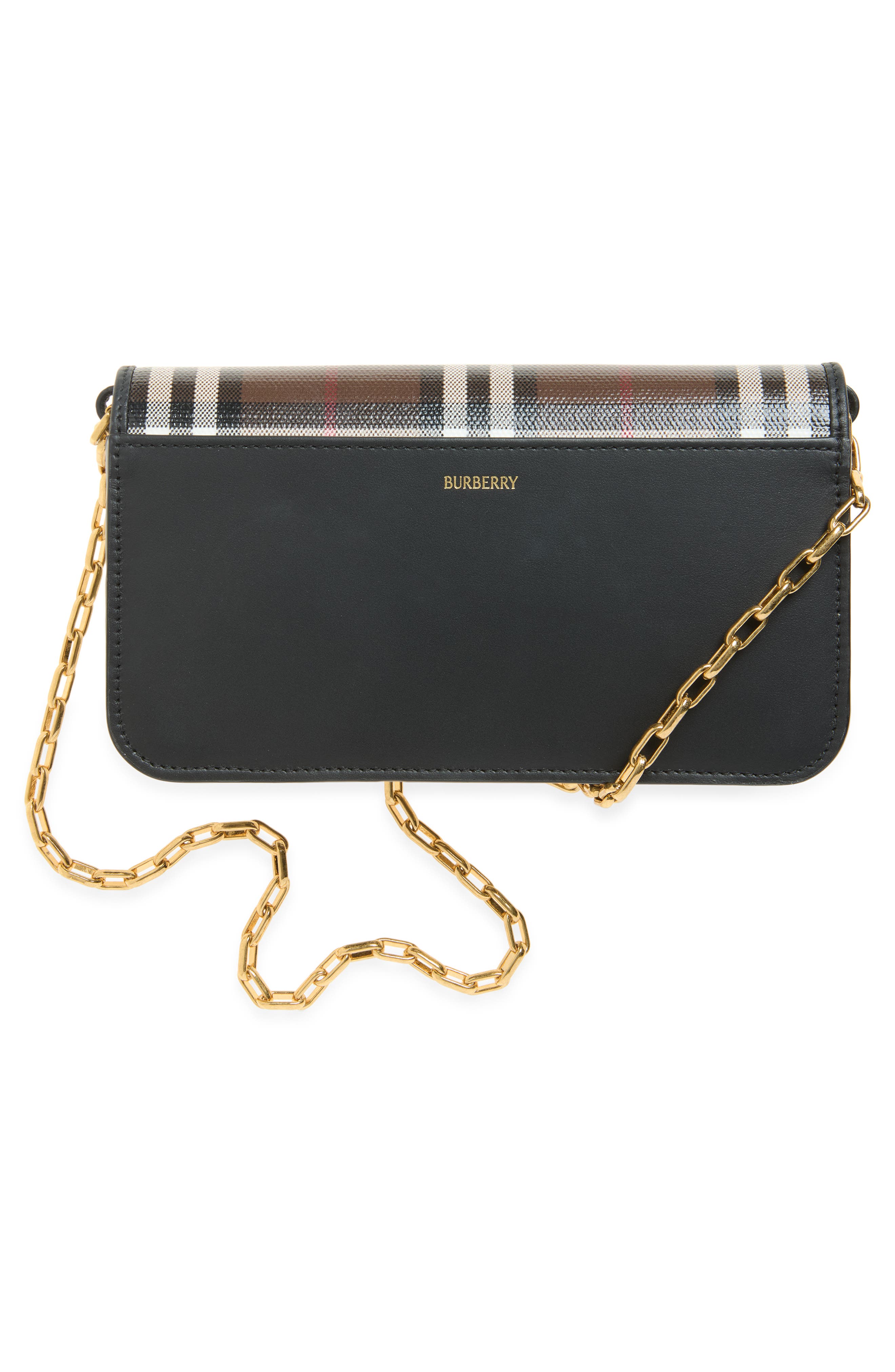 Check Coated Canvas Wallet On a Chain, Alternate, color, CHOCOLATE BROWN