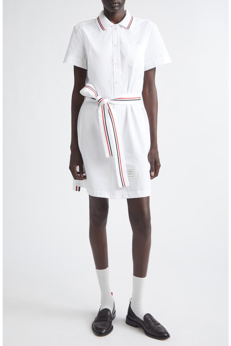 Belted Cotton Poplin Shirtdress, Main, color, WHITE