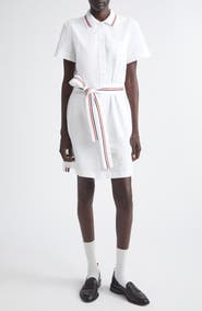 Thom Browne Belted Cotton Poplin Shirtdress