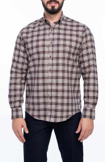 VELLAPAIS Plaid Cotton Slim Fit Button Down Shirt