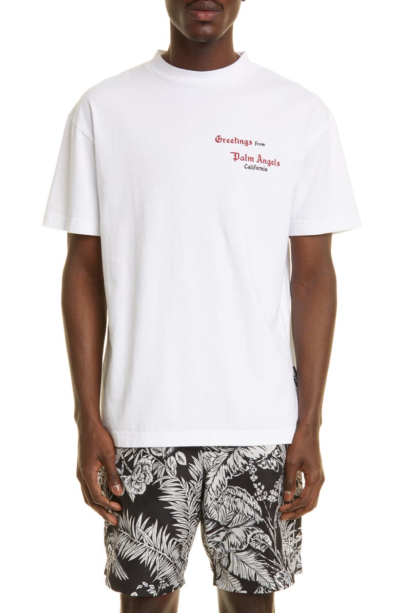 Palm Angels Coral Cotton Logo Graphic Tee, Main, color, 
