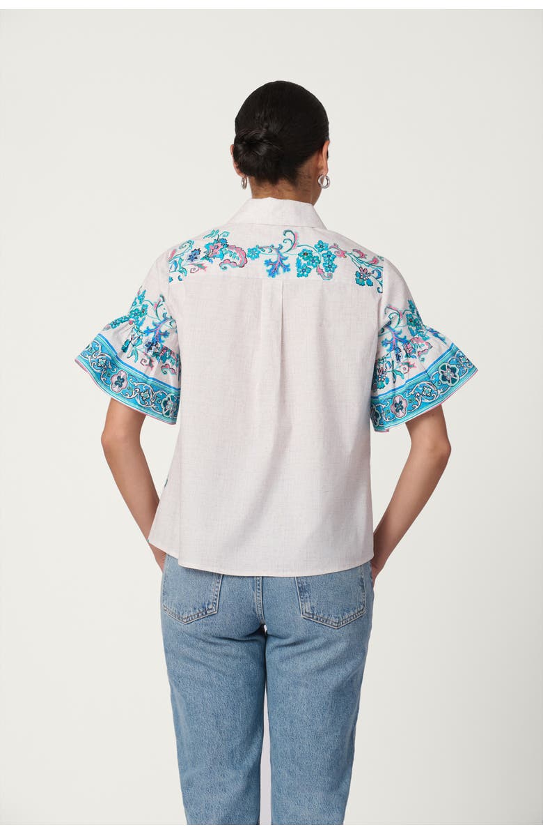 Shoshanna Warwick Tile Print Ellis Top, Alternate, color, Sky Blue Multi