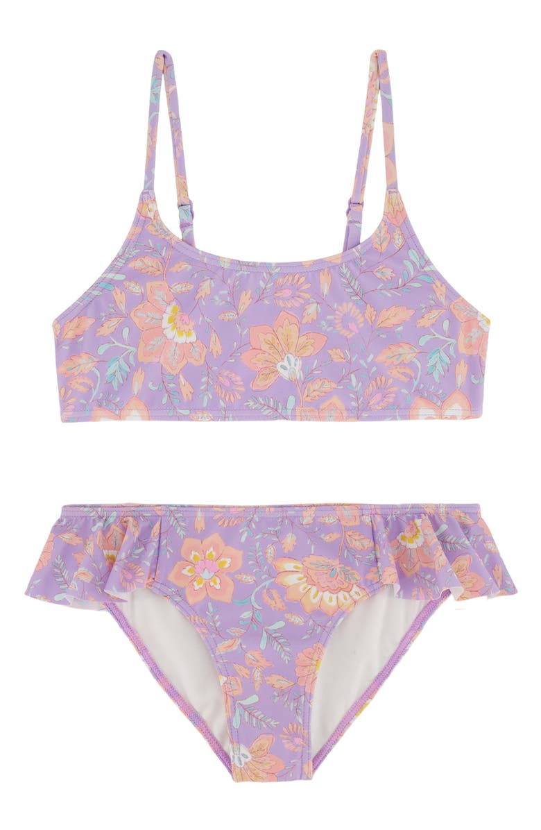 Billabong Kids' Hideaway Hippie Ruffle Two-Piece Swimsuit, Main, color, Peaceful Lilac