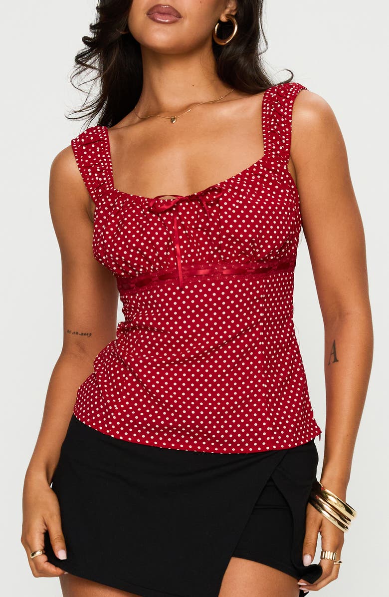 Princess Polly Garconne Polka Dot Top, Main, color, Red Polka