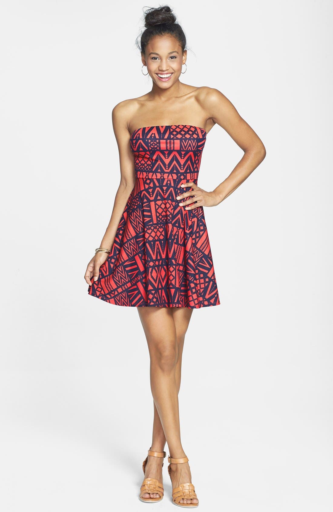 EVERLY Geo Print Strapless Skater Dress (Women) | Nordstrom