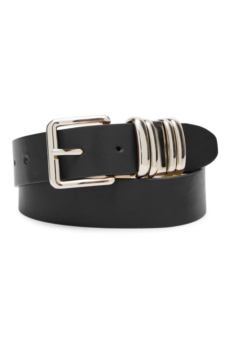 Multi Keeper Faux Leather Belt, Alternate, color, BLACK