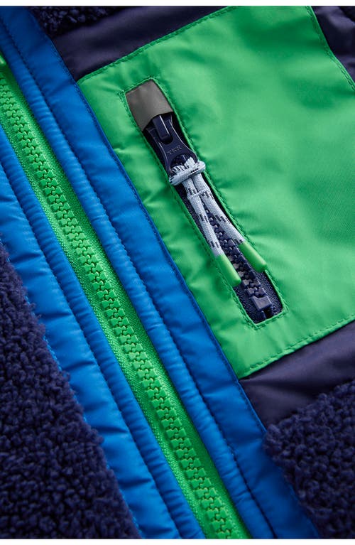Mini Boden Kids' Colorblock Windproof Fleece Zip-up Jacket In Blue