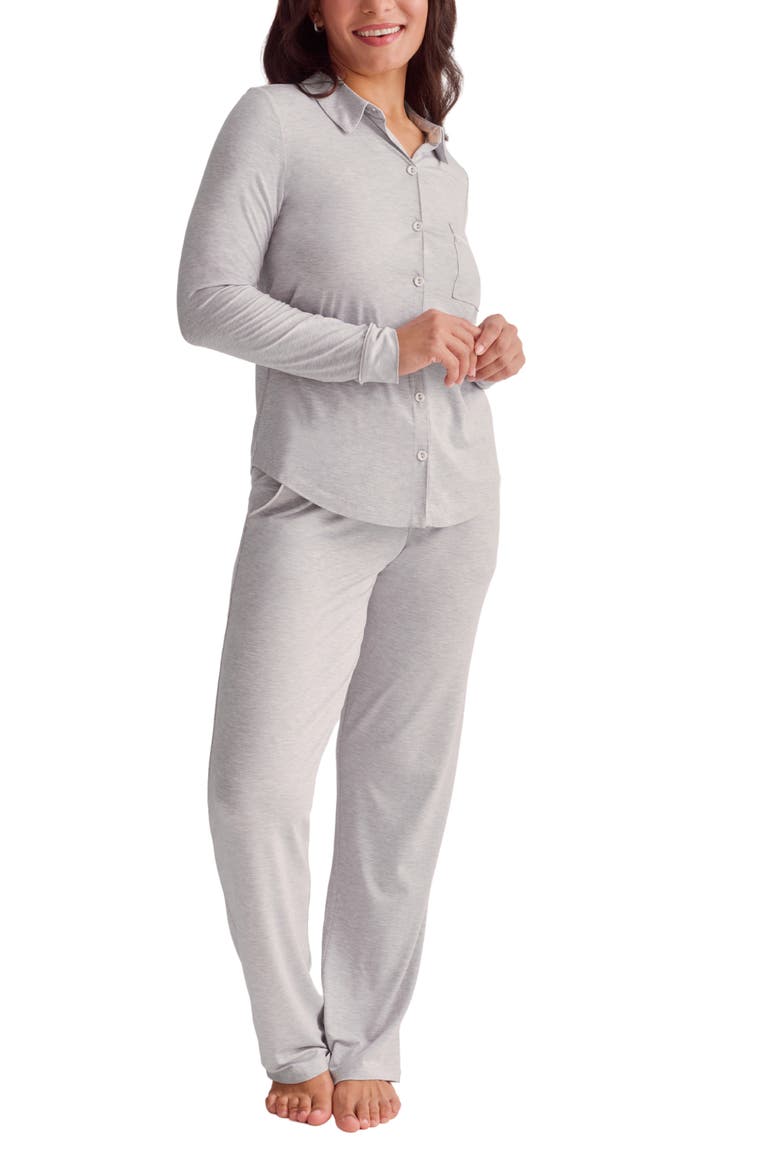 Satin Trim Jersey Pajamas, Alternate, color, HEATHER GREY/ CHANTILLY