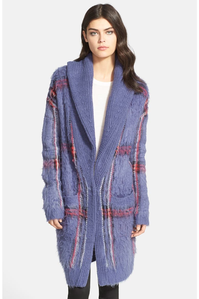 Plaid Sweater Coat, Main, color, NAVY CROWN PLAID