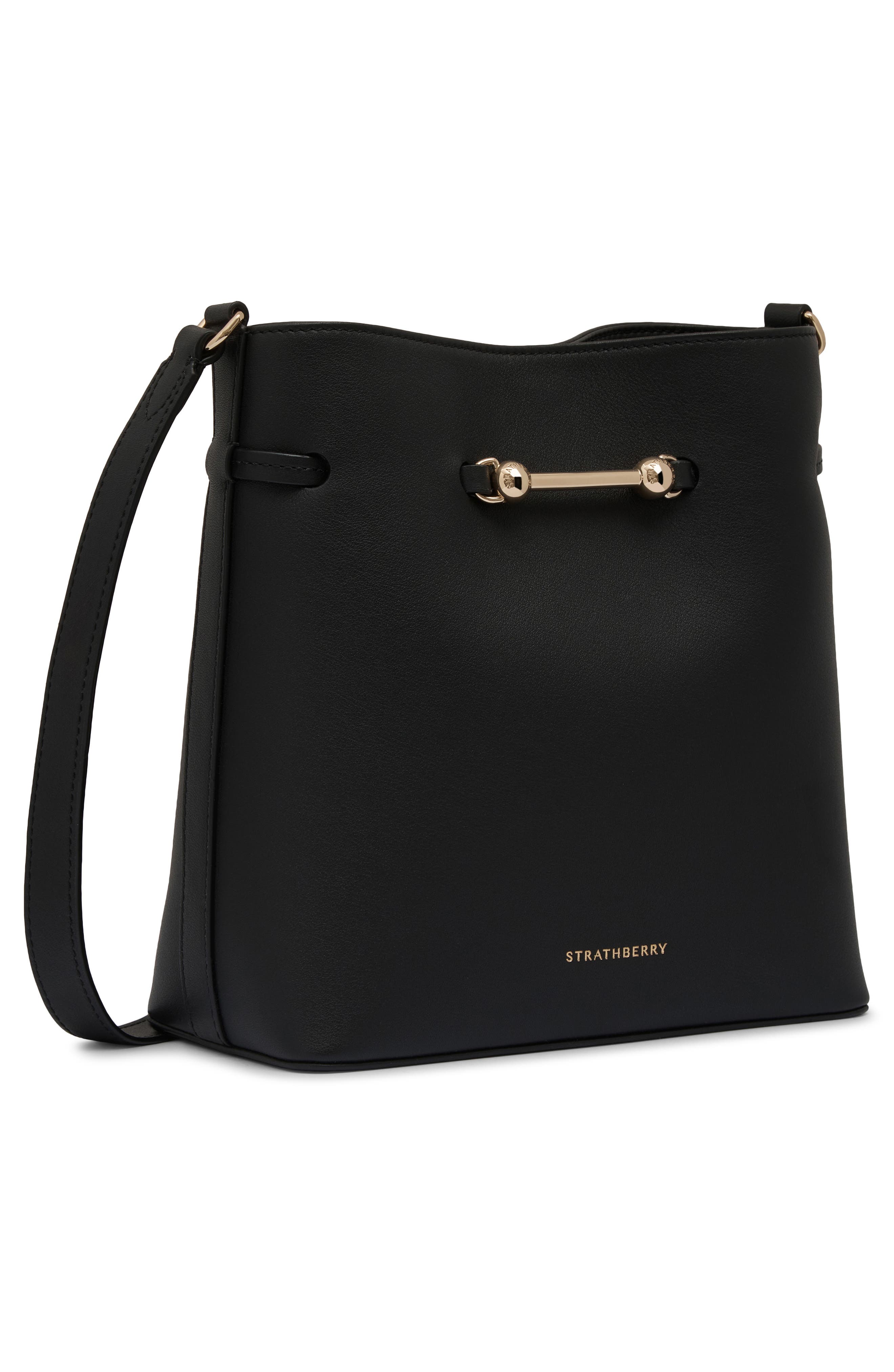 Corda Leather Bucket Bag, Alternate, color, BLACK
