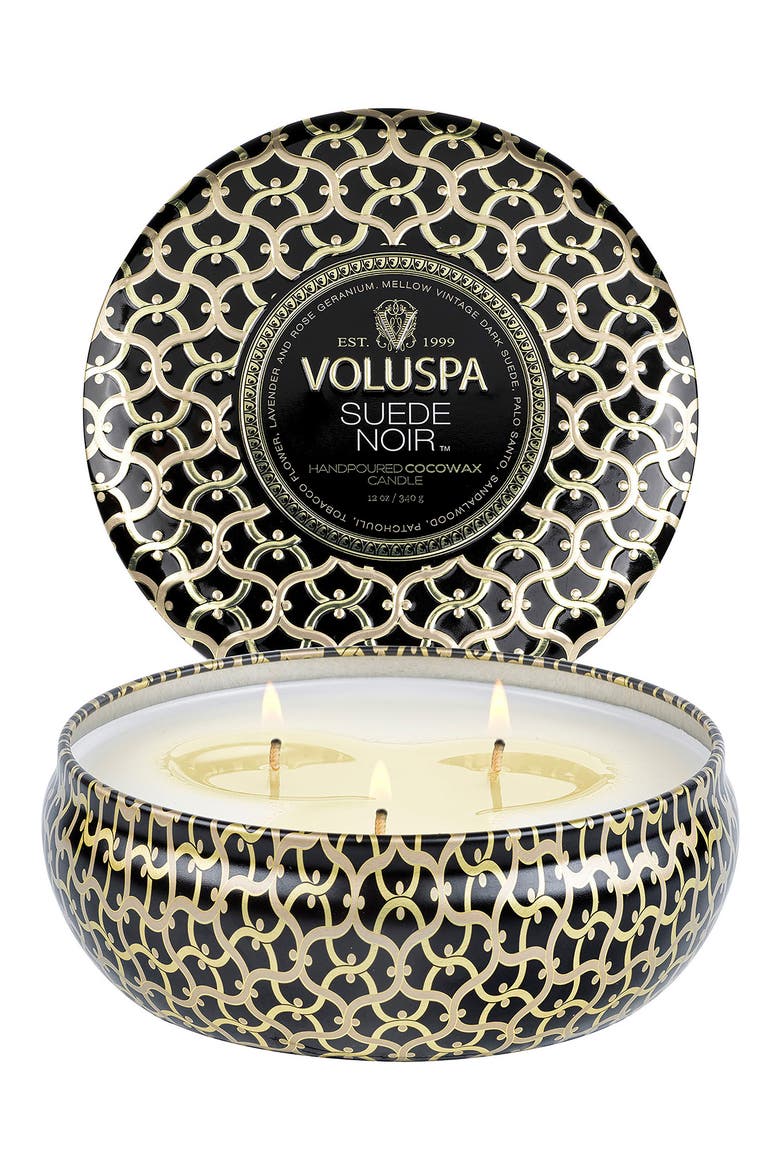 Suede Noir 3-Wick Tin Candle, Alternate, color, SUEDE NOIR