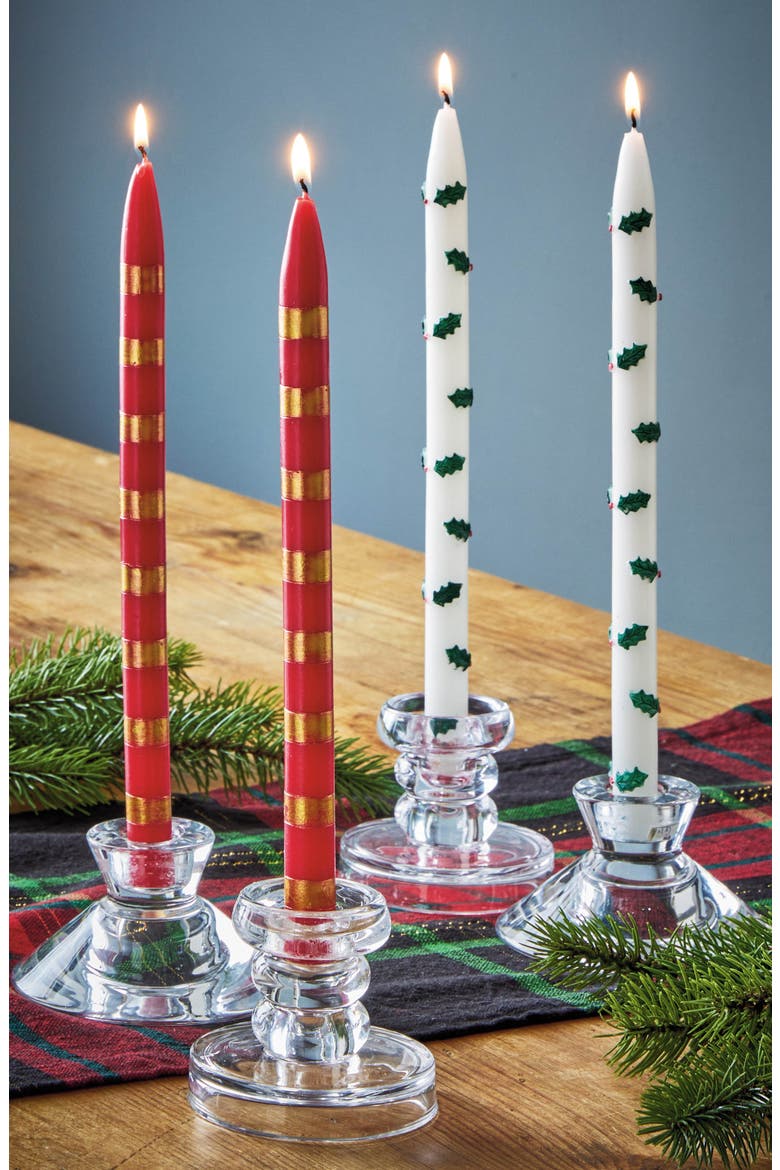Holly Berries Hand Painted Taper S/2 Green Multi Paraffin Wax Christmas, Alternate, color, Green