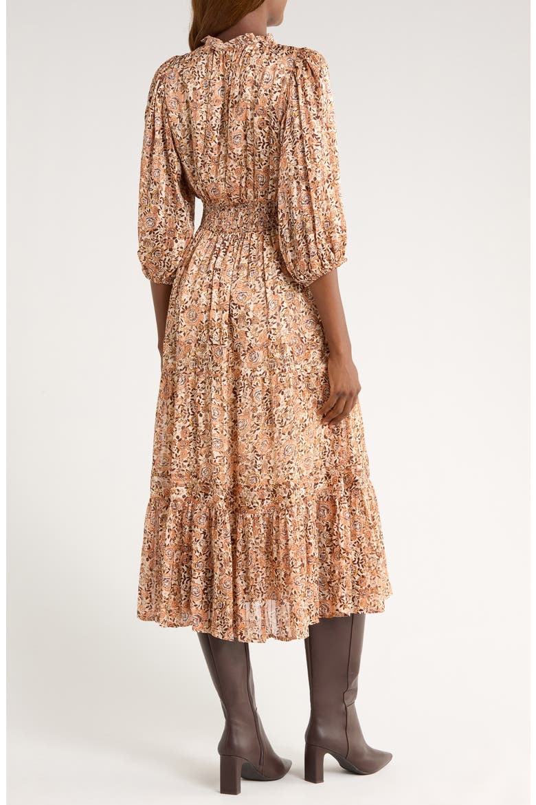 Print Long Sleeve Tiered Maxi Dress, Alternate, color, TAUPE FLORAL