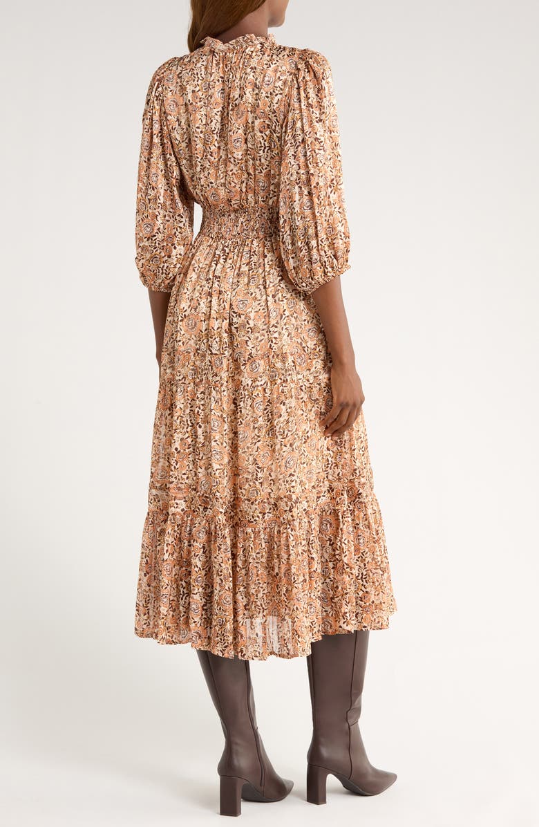 MELLODAY Print Long Sleeve Tiered Maxi Dress, Alternate, color, Taupe Floral