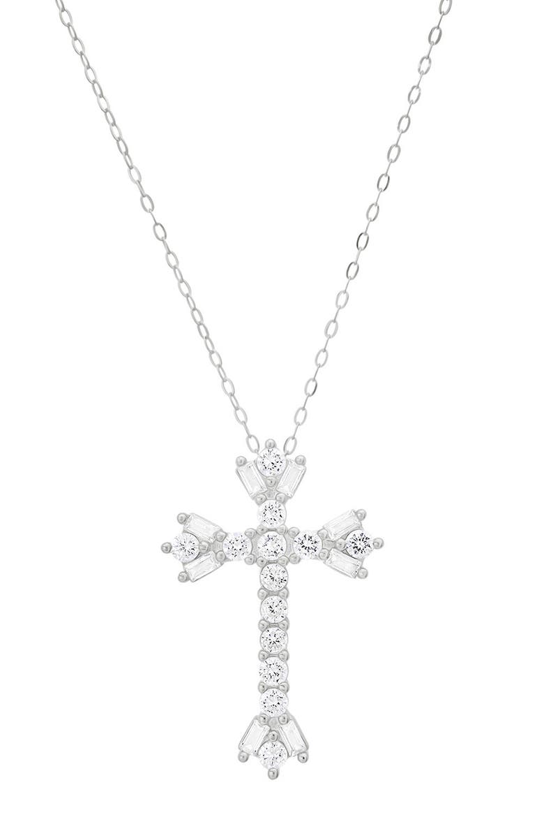 Cubic Zirconia Cross Pendant Necklace, Main, color, SILVER