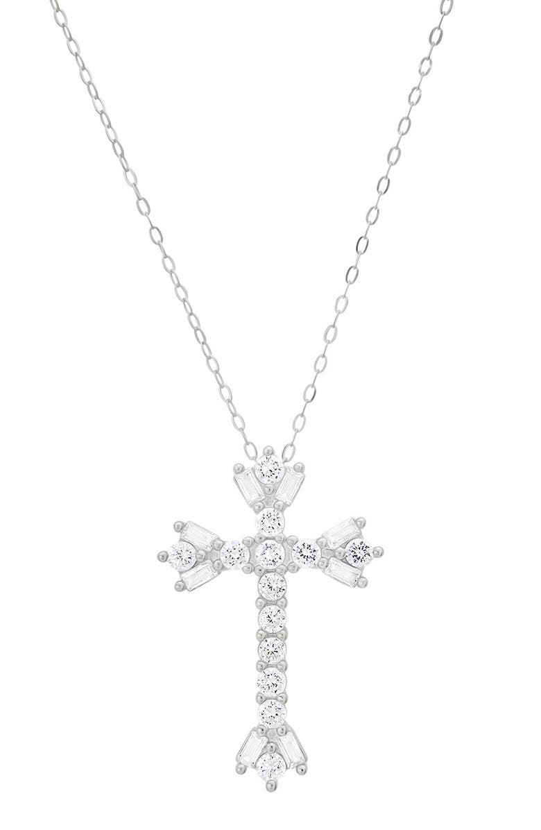 Queen Jewels Cubic Zirconia Cross Pendant Necklace, Main, color, Silver