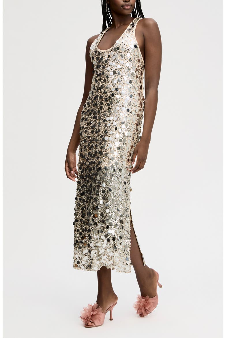 Paillette Sleeveless Maxi Dress, Alternate, color, BLUSH SILVER