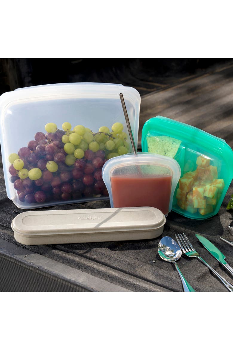 Pack-It Silicone Reusable Stand Up Storage Bag w/Divider, 1300ml/44 oz, Alternate, color, Green