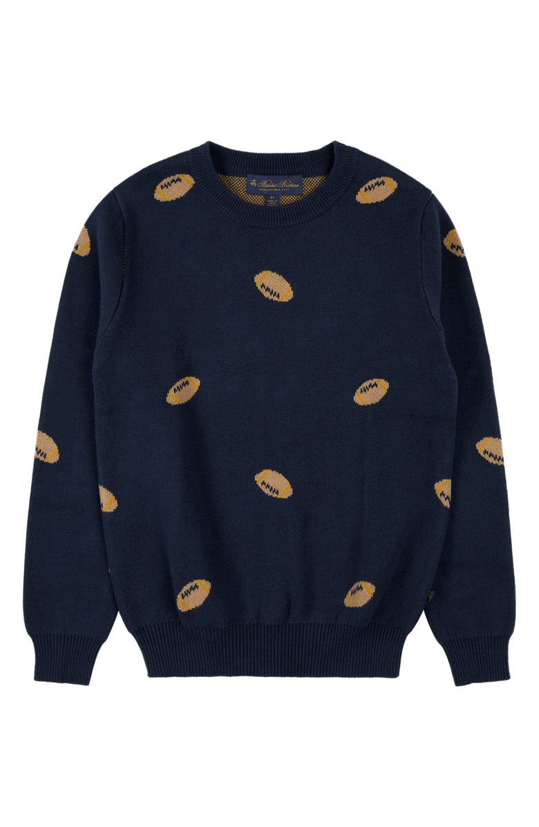 Brooks Brothers Kids' Football Logo Sweater, Main, color, Navy