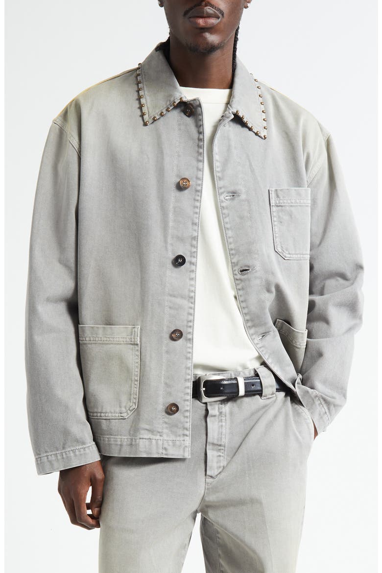 Journey Studded Cotton Twill Chore Jacket, Main, color, GREY