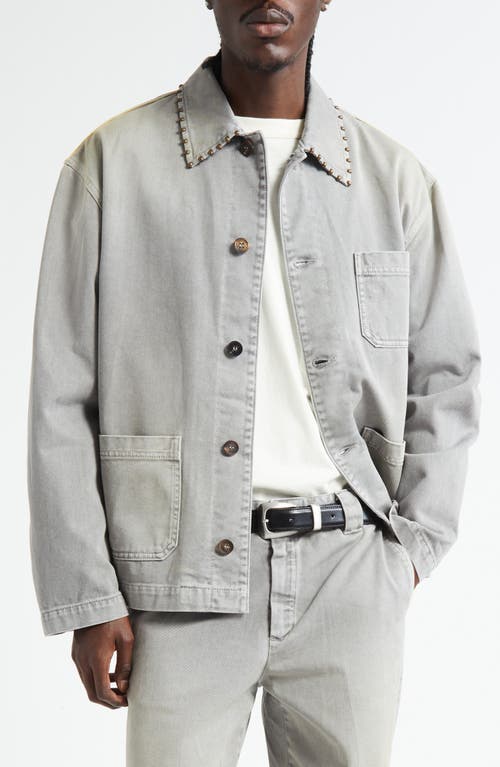 Golden Goose Denim Jacket With Studded Collar And Pockets In Gray
