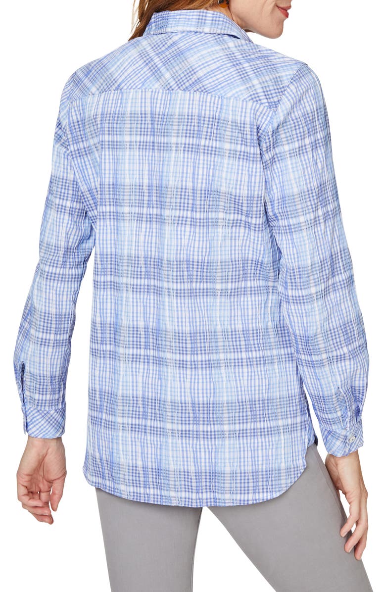 Foxcroft Germaine Plaid Non-Iron Button-Up Tunic Shirt, Alternate, color, Iris Bloom