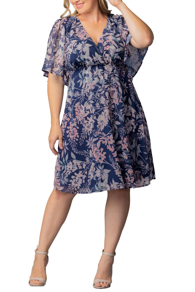 Florence Flutter Sleeve Dress, Main, color, NAVY WISTERIA BLOOMS