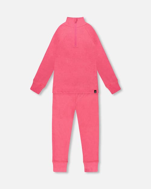 Deux Par Deux Girl Two-piece Thermal Underwear Set In Pink