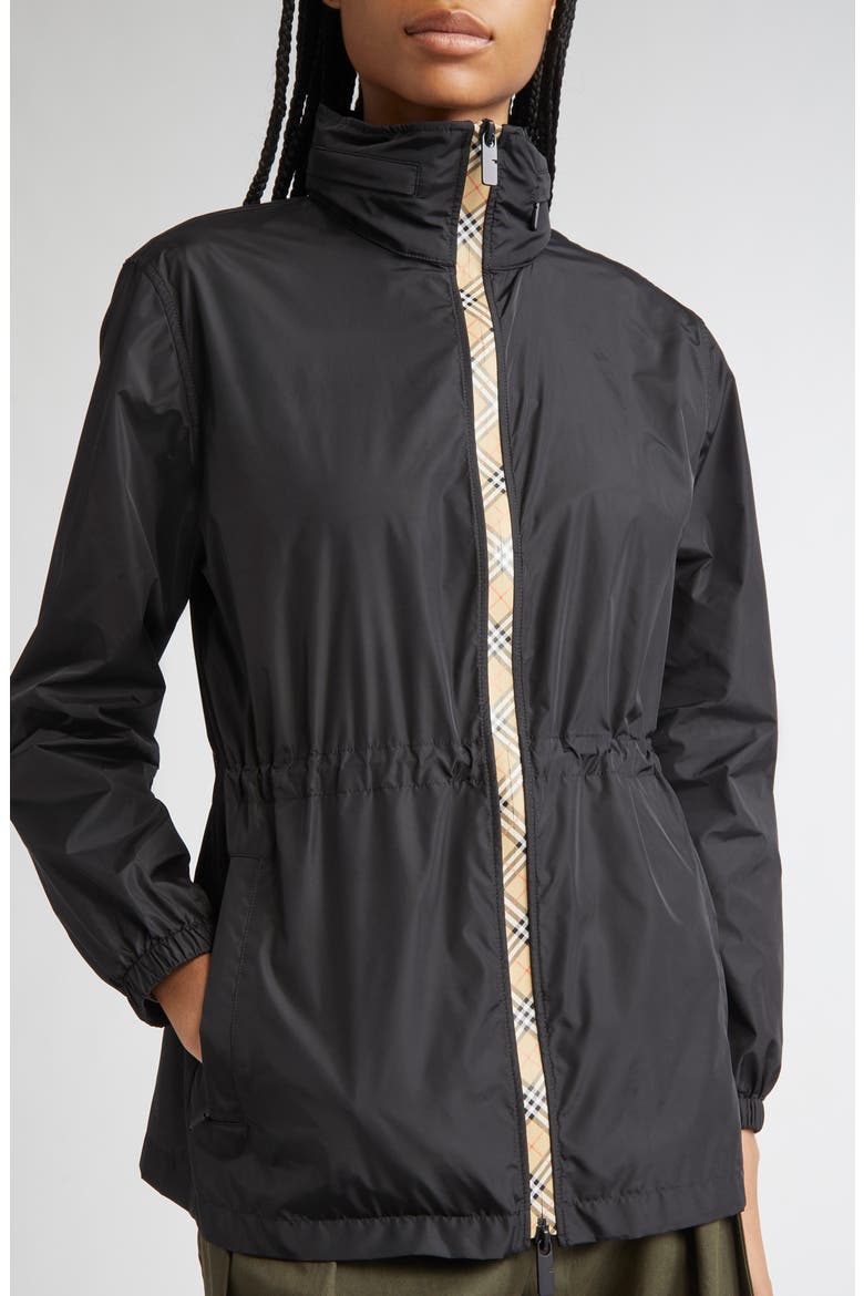 Check Trim Nylon Parka, Alternate, color, BLACK