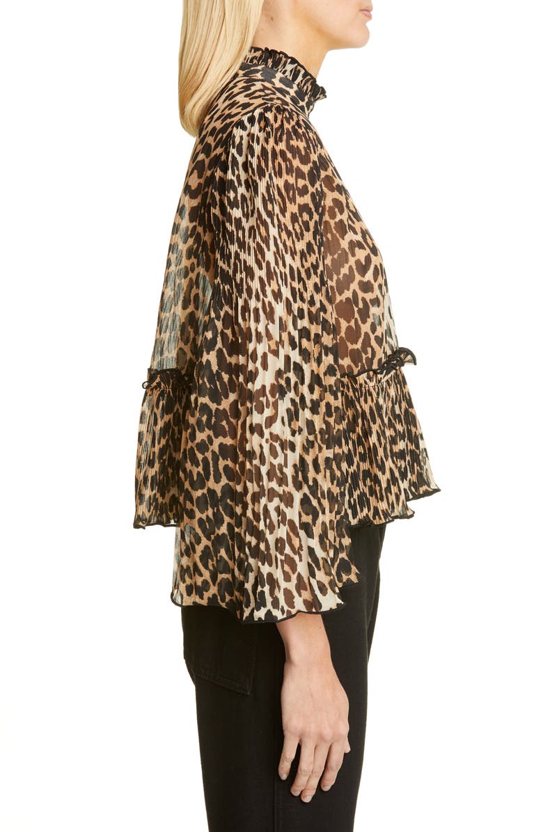 Ganni Leopard Print Sheer Georgette Top, Alternate, color, 
