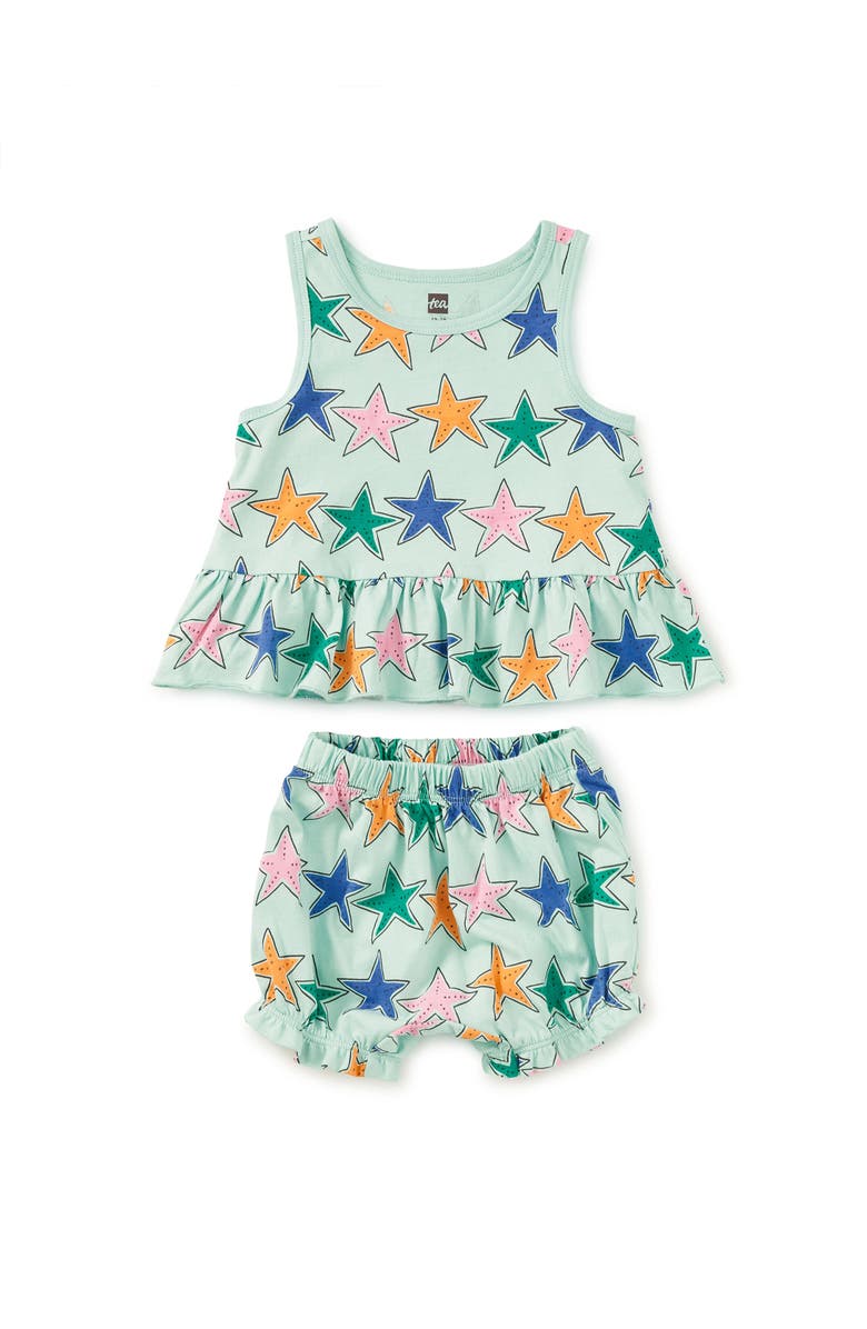 Tea Collection Tank Ruffle Baby Set, Main, color, Starfish