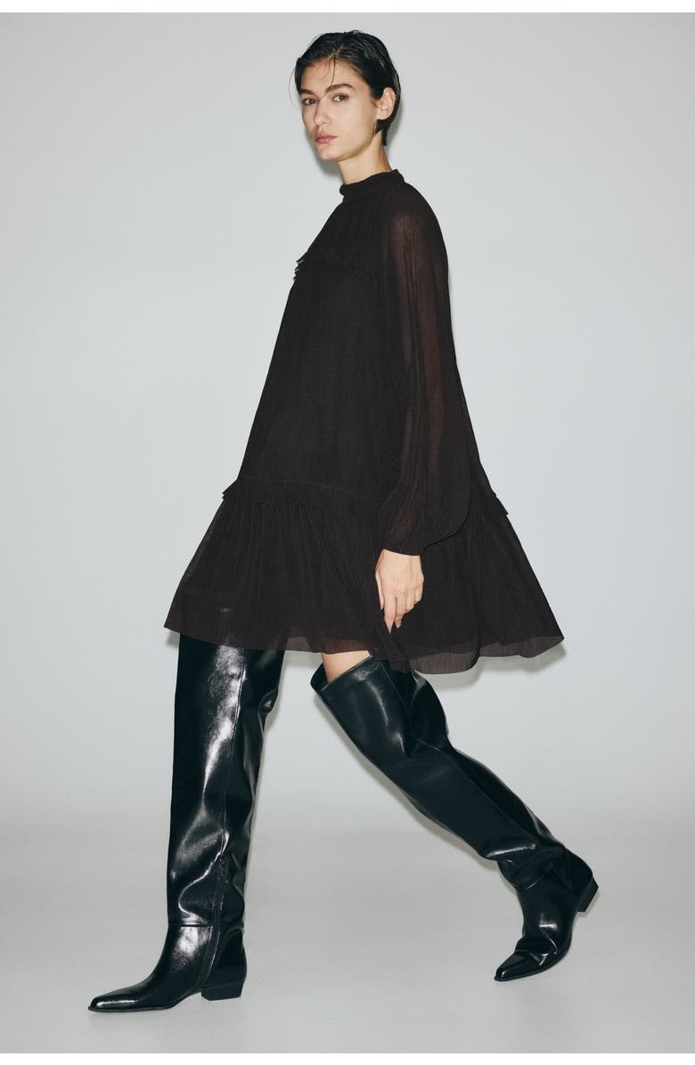 H&M Plissé Jersey Dress, Alternate, color, Dark Brown