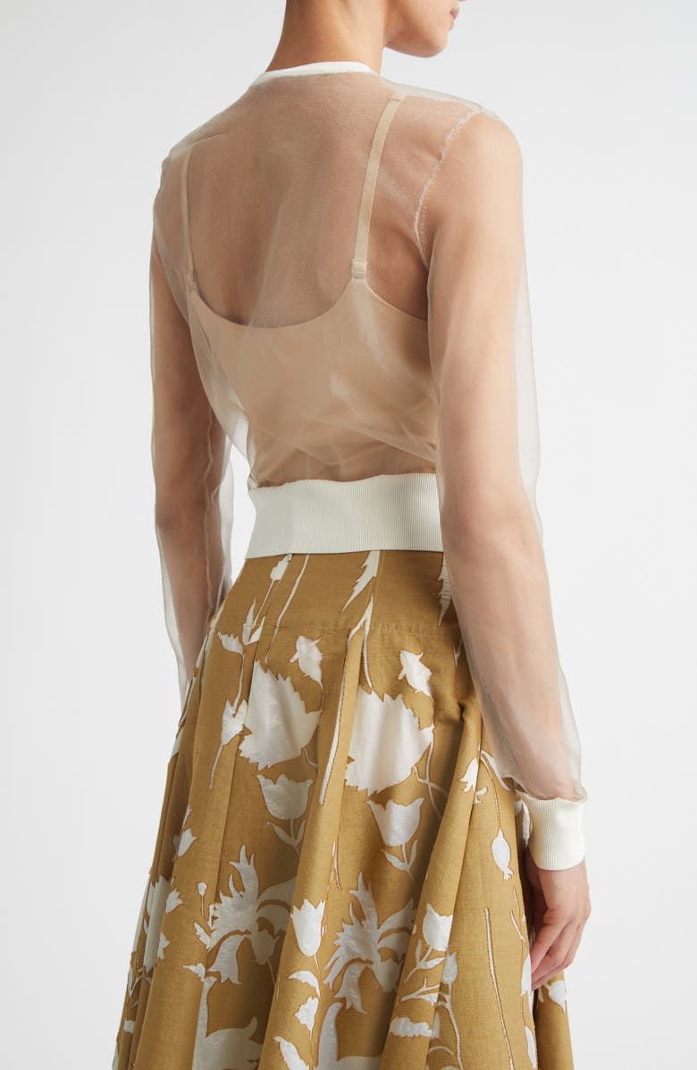 Lela Rose Floral Beaded Sheer Cardigan, Alternate, color, Cream