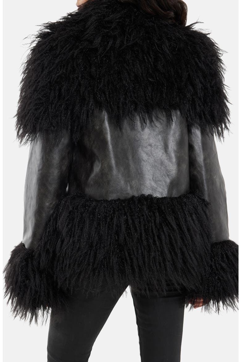 Faux Leather & Faux Fur Toggle Coat, Alternate, color, BLACK