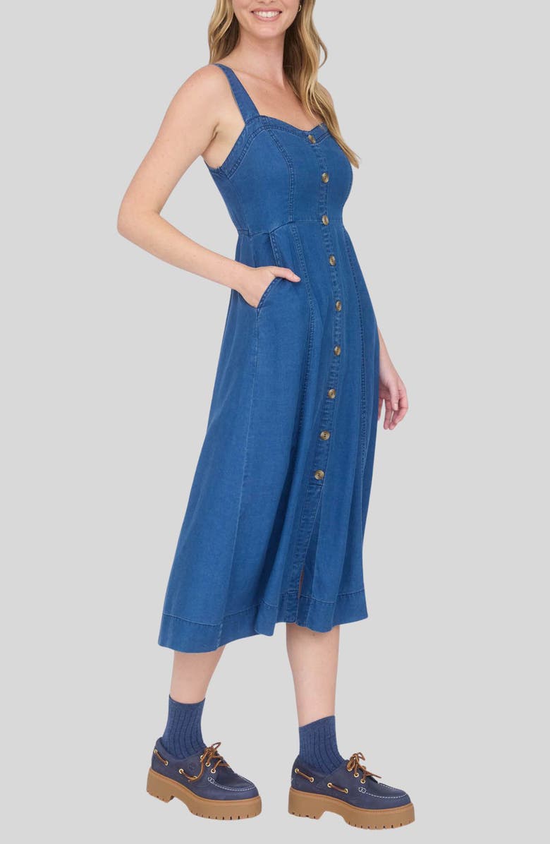 Blu Pepper Button Front Chambray Midi Dress, Alternate, color, 