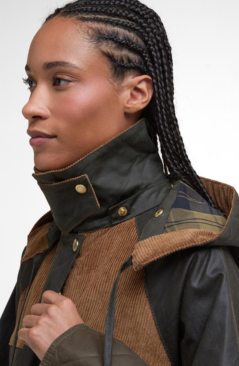 Barbour Imelda Water Repellent Mixed Media Jacket with Removable Hood, Alternate, color, Archive Olive/ Olive/ Beech