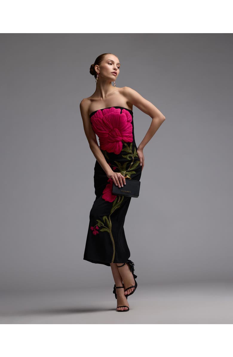 Mac Duggal Strapless Floral Embroidered Midi Dress, Alternate, color, Black Multi