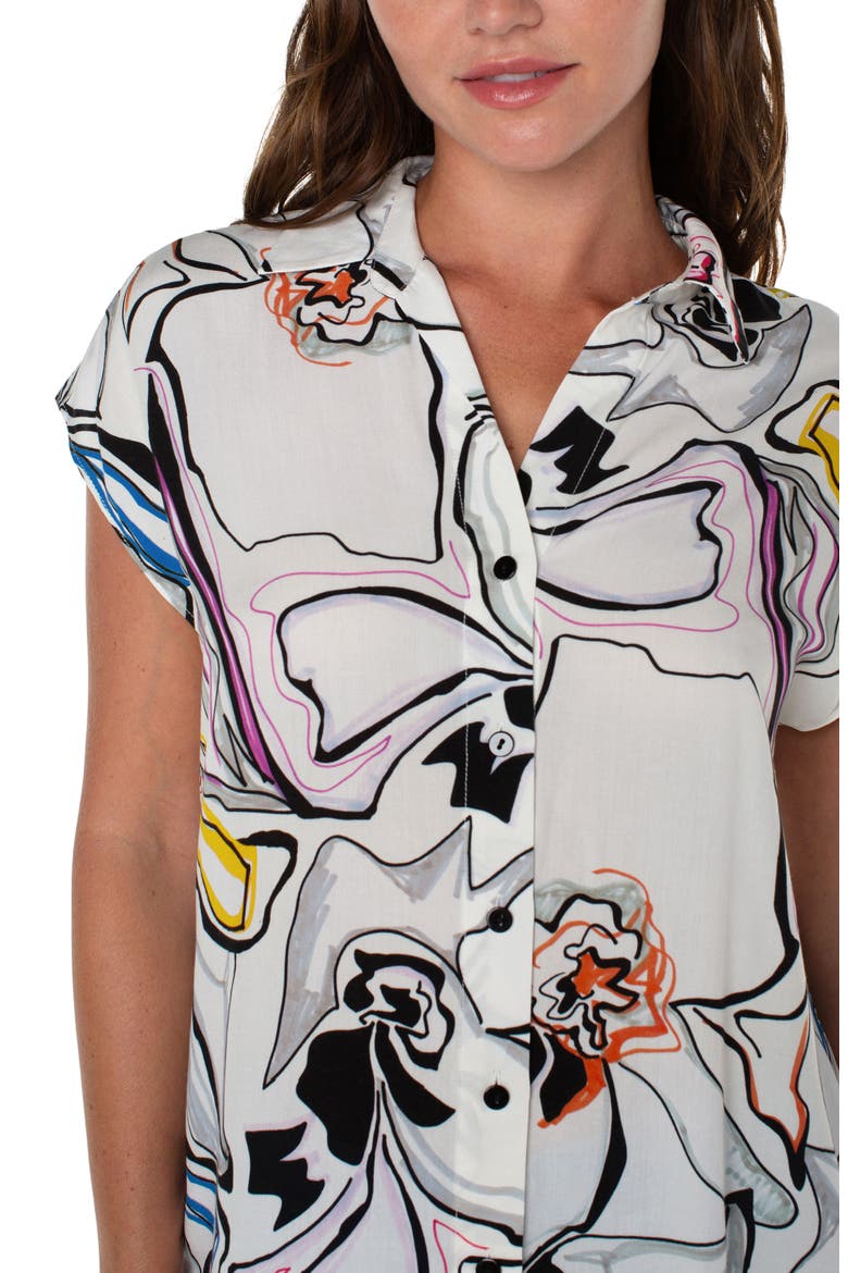 Abstract Print Short Sleeve Button-Up Shirt, Alternate, color, WHITE BLACK MULTI